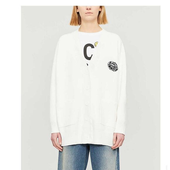 SANDRO Andreine Embroidered Oversized Stretch Cardigan White Size 2 (US 6) 1379 - Picture 1 of 2
